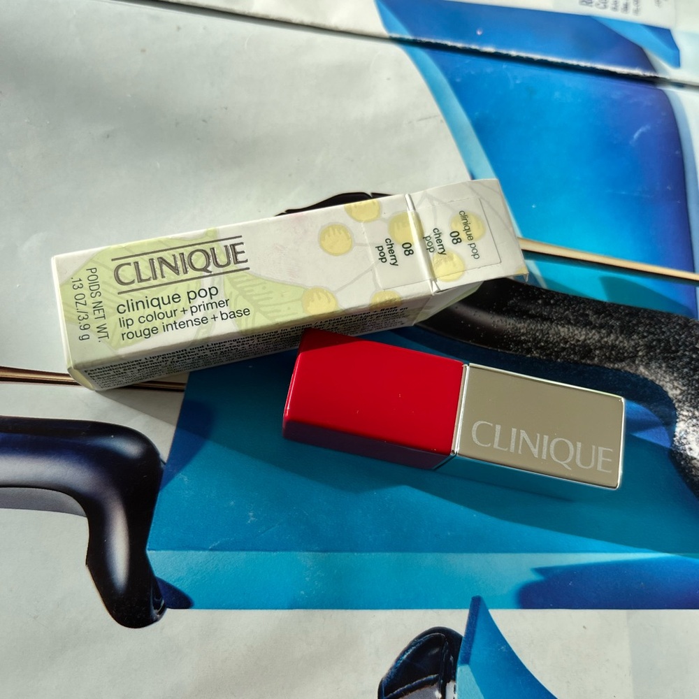 Clinique Pop Lipstick Color + Primer 08 Cherry Pop ~ Full Size New in Box